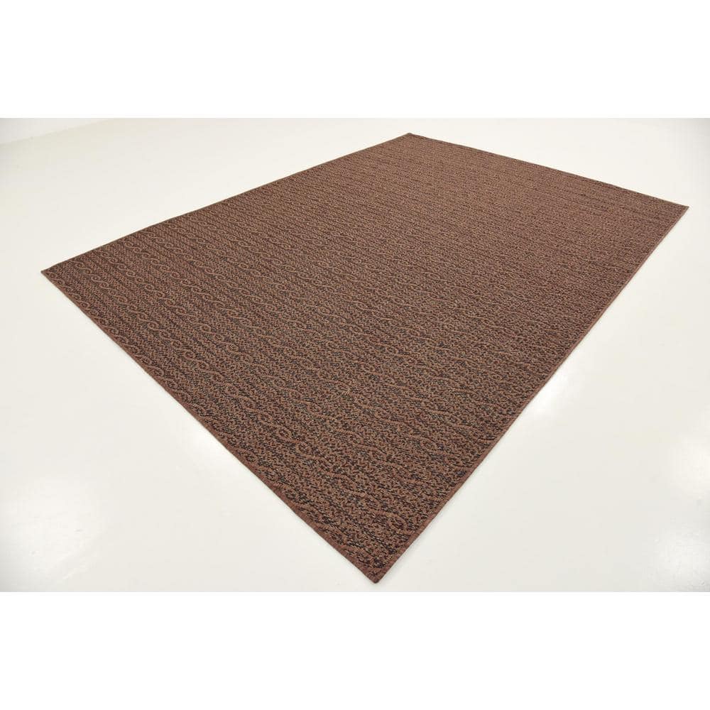 Brown Synthetic Stripe Outdoor Area Rug 7' x 10'