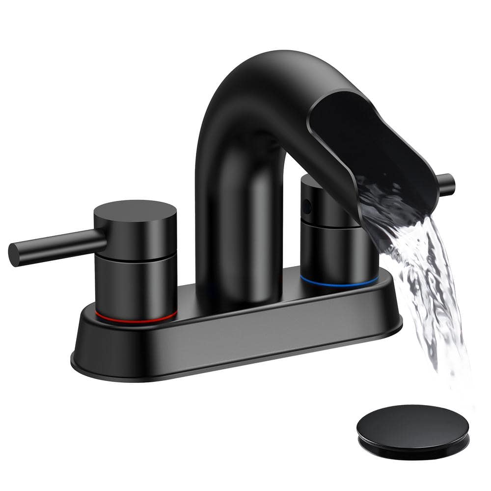 4 in. Centerset Double Handle Waterfall Spout Bathroom Faucet with Pop-Up A