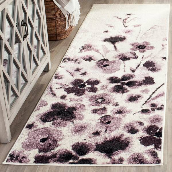 Adirondack Ivory/Purple 3 ft. x 6 ft. Floral Gradient Runner Rug