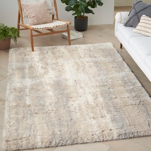 Luxurious Shag Ivory Beige 5 ft. x 7 ft. Abstract Contemporary Area Rug