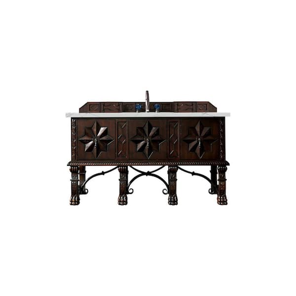James Martin Vanities Balmoral 60 in. W x 23.5 in. D x 34 in. H Bathroom Vanity in Antique Walnut with Ethereal Noctis Quartz Top