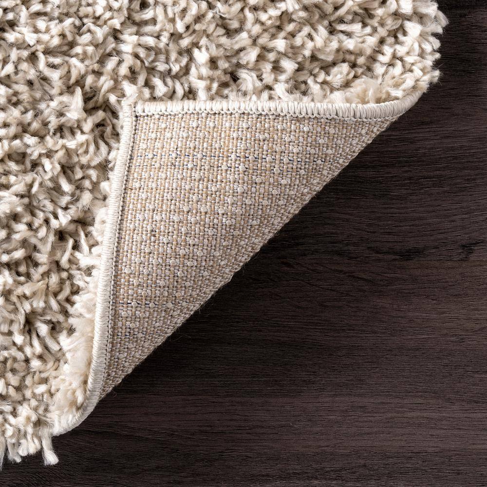 Beige Solid Shag Reversible Synthetic Runner Rug