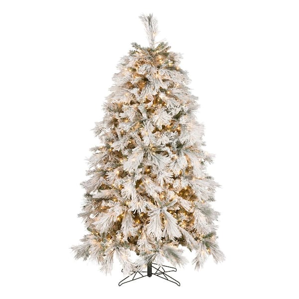 7.5 ft. HGTV Home Collection Pre-Lit Flocked Bavarian Pine Artificial Christmas Tree