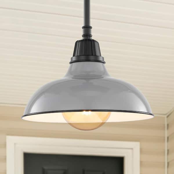 JONATHAN Y Jasper 12.25 in. 1-Light Gray Farmhouse Industrial Indoor/Outdoor Iron LED Pendant