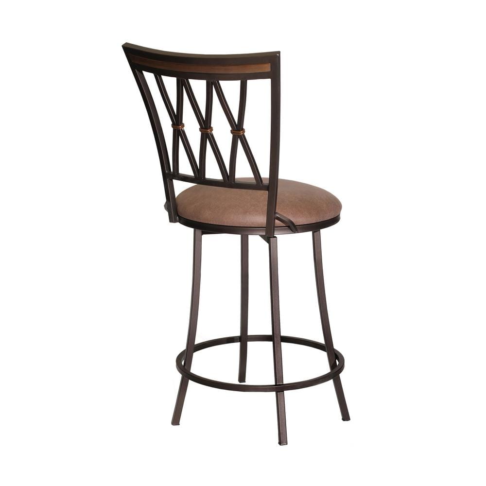 Sedona 24" Brown Leather Swivel Counter Stool with Metal Frame