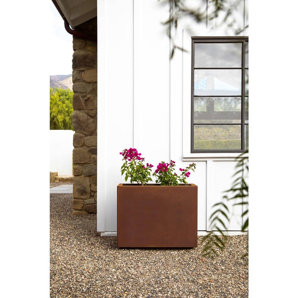 Elegant Corten Steel Rust Finish 24" Outdoor Planter