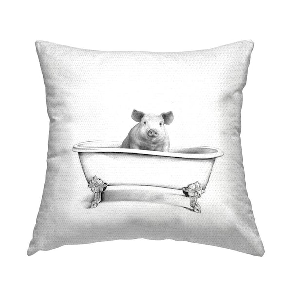 Stupell Industries Farm Pig In Bathtub Adorable Hog Animal Black Square Outdoor Throw Pillow