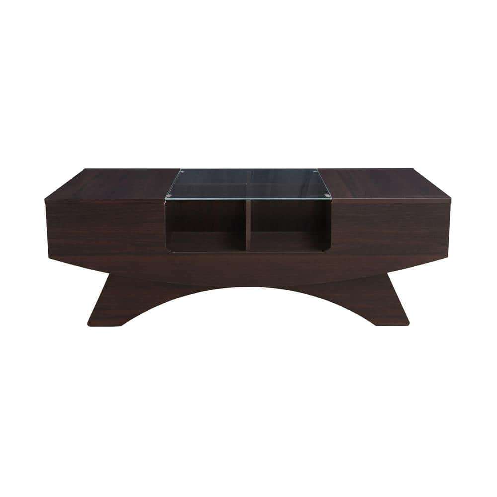 Furniture of America Montannah 47 in. Walnut Rectangle Glass Top Coffee Table with Storage