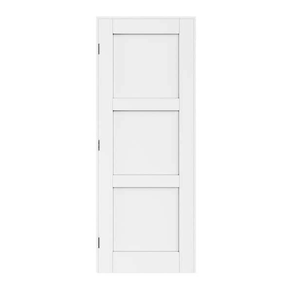 32 in. x 96 in. 3-Panle Right-Handed White Solid Core Wood Interior Single Prehung Door Kit with Quick Assemble Jamb