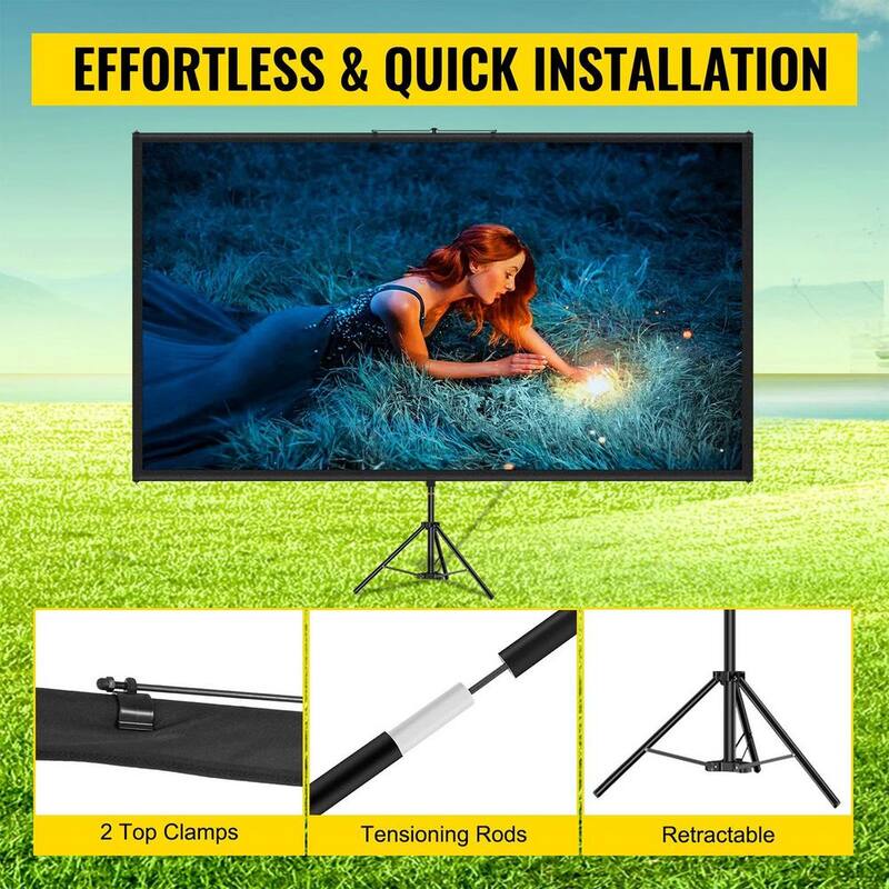 80 in. Portable Adjustable Tripod Projector Screen with 16:9 4K HD Projection Screen Stand, Outdoor/Indoor Movie