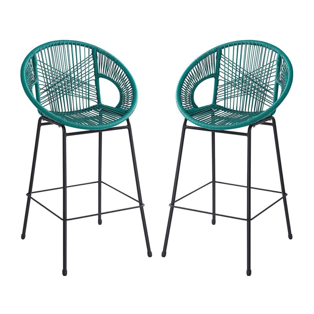 2-Piece Teal Metal UV Resistant Outdoor Bar Stool with Durable