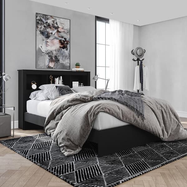 Madison Black Wood Frame Queen Size Platform Bed with Headboard