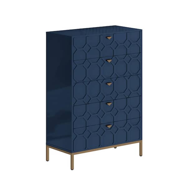 Boyel Living 49.2 in. H Freestanding Storage Cabinet Blue 5 Drawer Accent Cabinet