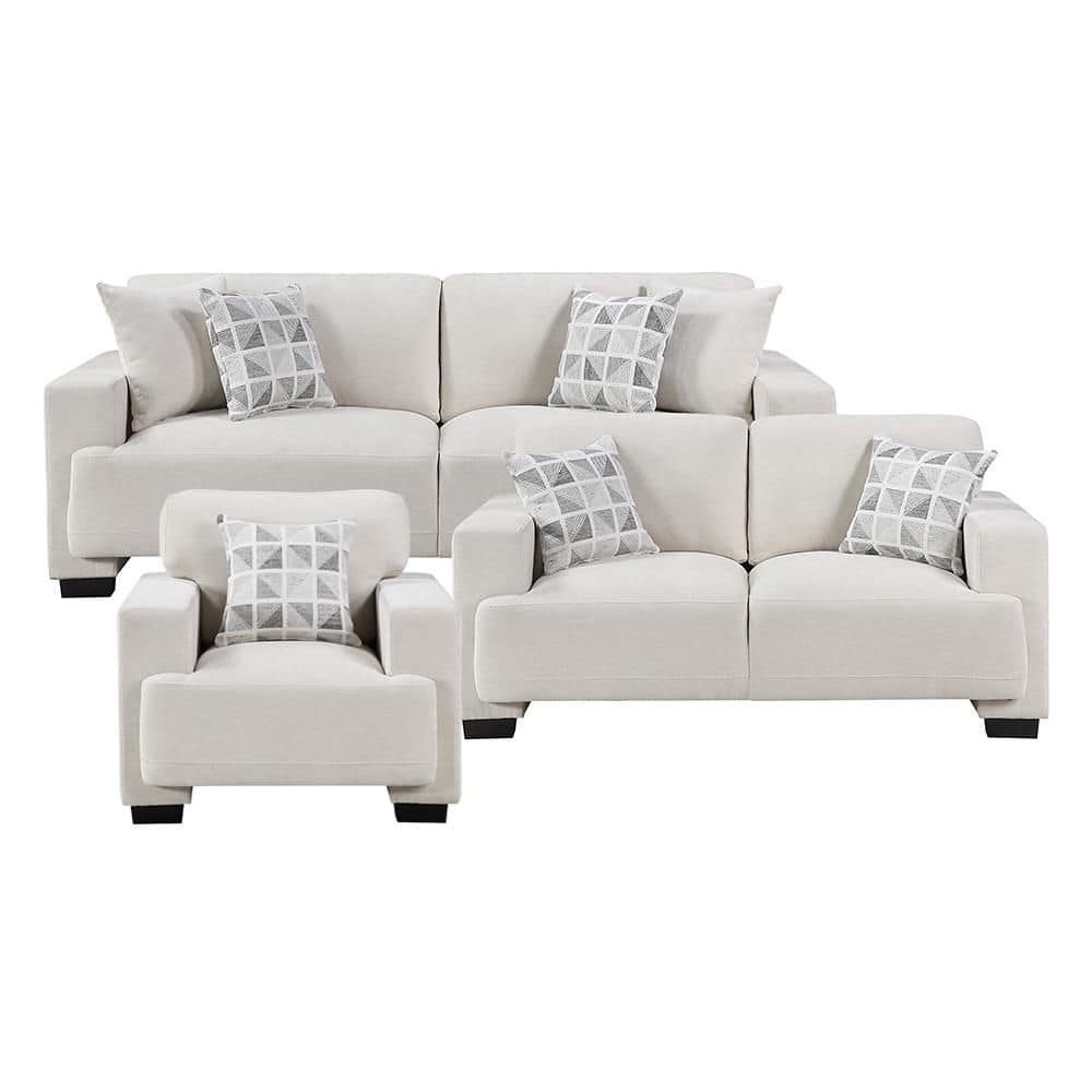 Cyber 90.5 in. W Square Arm Chenille Rectangle 3-Piece Living Room Sofa Set in Beige price history on PriceWatchPro