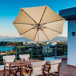 10 ft. Outdoor Aluminum Pole Patio Market Umbrella in Tan with LED Lights