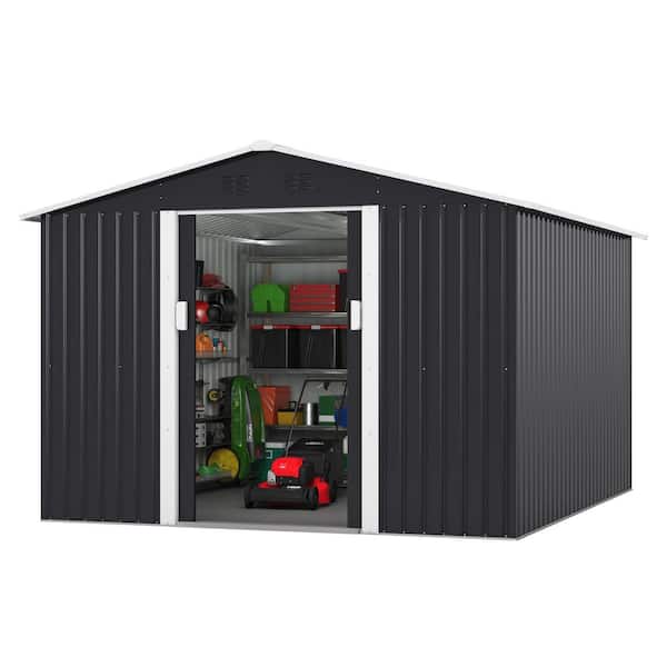 JAXPETY 9.1 ft. W x 10.3 ft. D Outdoor Metal Storage Shed Garden Tool Galvanized Steel Shed with Sliding Door (93.73 sq. ft.)