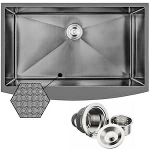 HEX 33 in. Farmhouse Apron Front Single Bowl Gunmetal Black Stainless Steel Kitchen Sink