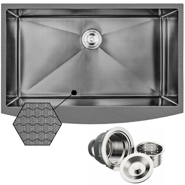 HEX 33 in. Farmhouse Apron Front Single Bowl Gunmetal Black Stainless Steel Kitchen Sink