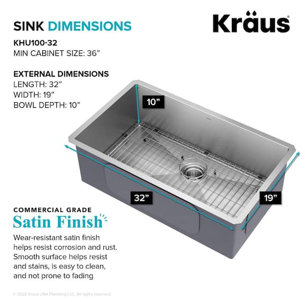 KRAUS - Standart PRO 32 in. Undermount Single Bowl 16 Gauge Stainless Steel Kitchen Sink with Accessories