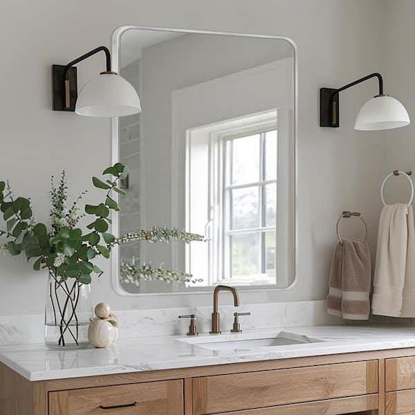 LuxHomez 20 in. W x 30.2 in. H Rectangular Aluminum Frame Square Silver Wall Mirror