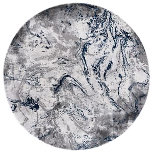 Craft Gray/Blue 7 ft. x 7 ft. Abstract Marble Round Area Rug