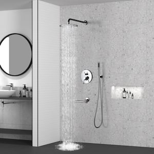 1-Spray Patterns Round 10 in. Wall Mount Dual Shower Heads with Handheld and Tub Faucet in Brushed Nickel