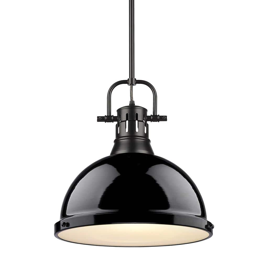 Golden Lighting Duncan 1-Light Black Pendant and Rod with Black Shade ...