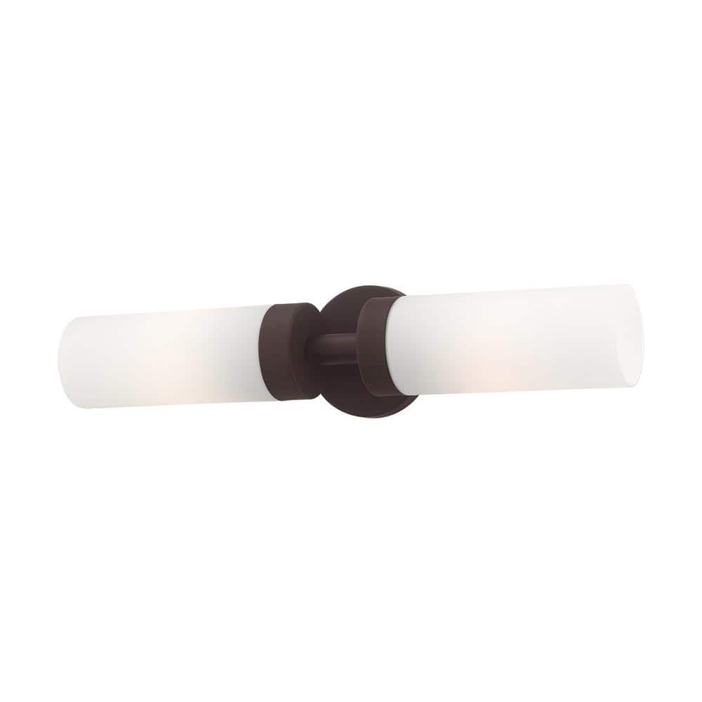 Aero Contemporary 2-Light Bronze Vanity with Satin Opal White Glass