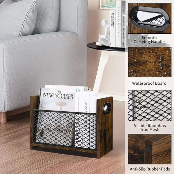 Wood Magazine & File Storage Rack for Desktop & Home Office-Medium, Brown, 14.09 in. x 7.48 in. x 10.43 in.