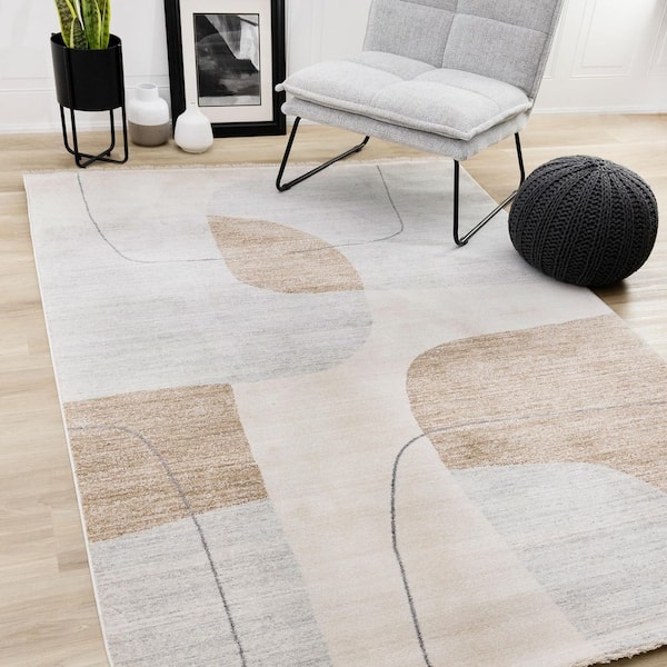 Orenda Collections 5 ft. x 8 ft. Beige Geometric Indoor Area Rug