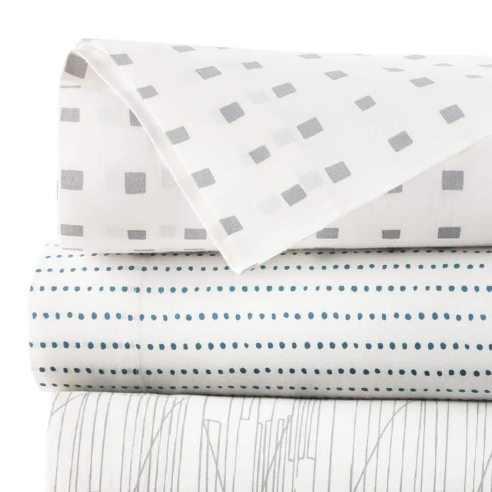 Radius White and Navy Cotton Percale Queen Sheet Set