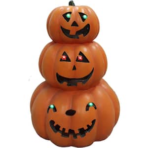 20 in. 3-Stack Jack-O-Lantern Resin with LED Lights, Indoor or Covered Outdoor Halloween Decoration, Battery-Operated