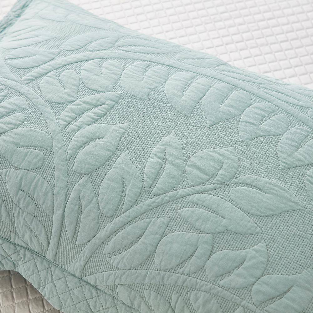 Standard Pistachio Green Cotton Embroidered Pillow Shams