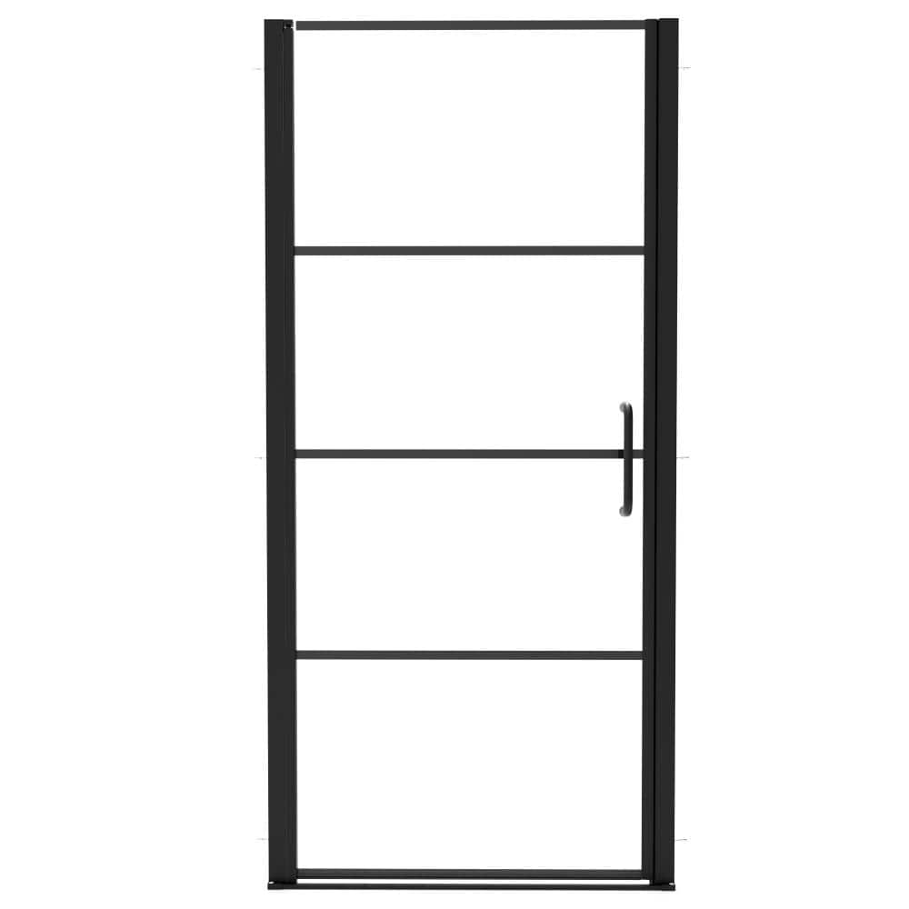 "32"" to 34"" W x 72"" H Semi-Frameless Reversible Single Pivot Shower Door with Black Printed Glass, Matte Black" price history on PriceWatchPro