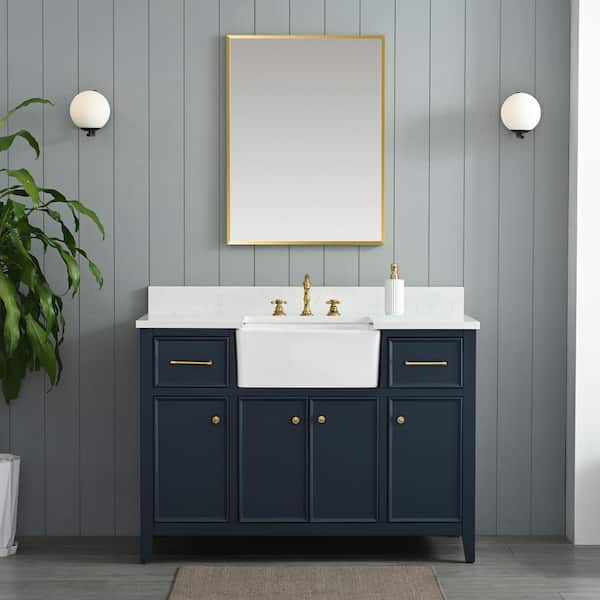 SUDIO Casey 48 in. W x 22 in. D Bath Vanity in Indigo Blue with Engineered Stone Vanity Top in Ariston White with White Sink