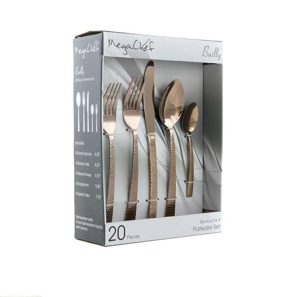 MegaChef Baily 20-Piece Rose Gold Stainless Steel Flatware Set (Service ...