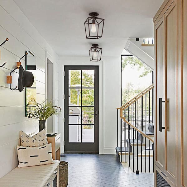 Wispfire 1-Light Indoor Vintage Bronze Modern Chandelier Lights with Caged Metal Shad, Semi Flush mount, E26 Lamp holder