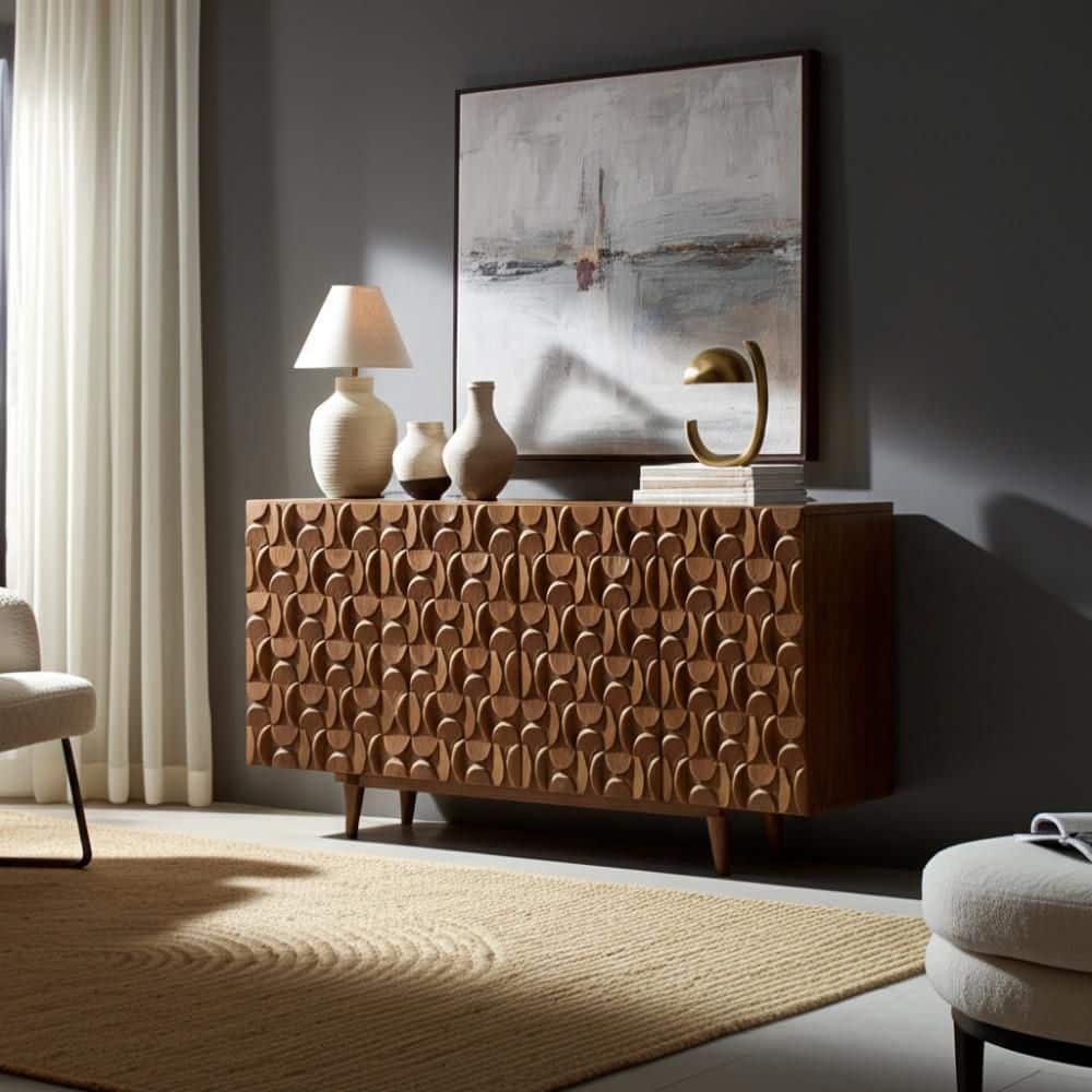 Liv & Skye Brown Wood 63 in. Geometric Carved Front Finish Sideboard ...