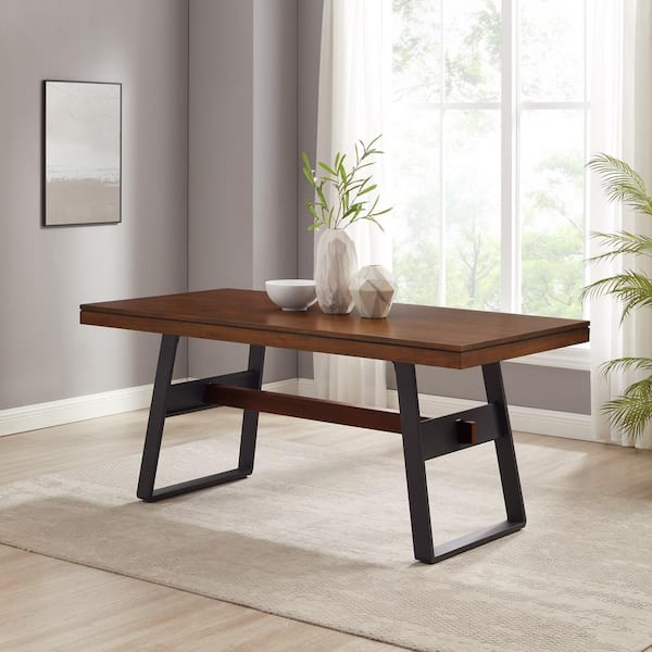Walker Edison Furniture Company Modern Industrial Dark Walnut Rectangular Wood Top 69 in. Metal Sled Dining Table Seats 6-8