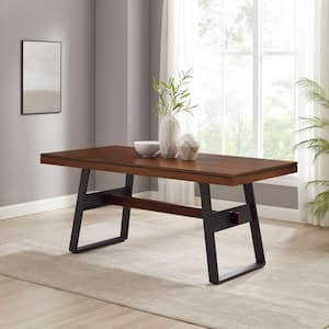 Modern Industrial Dark Walnut Rectangular Wood Top 69 in. Metal Sled Dining Table Seats 6-8