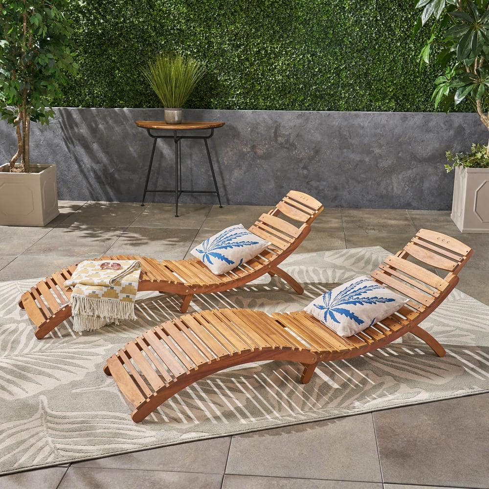 Natural Acacia Wood Outdoor Folding Chaise Lounge Set