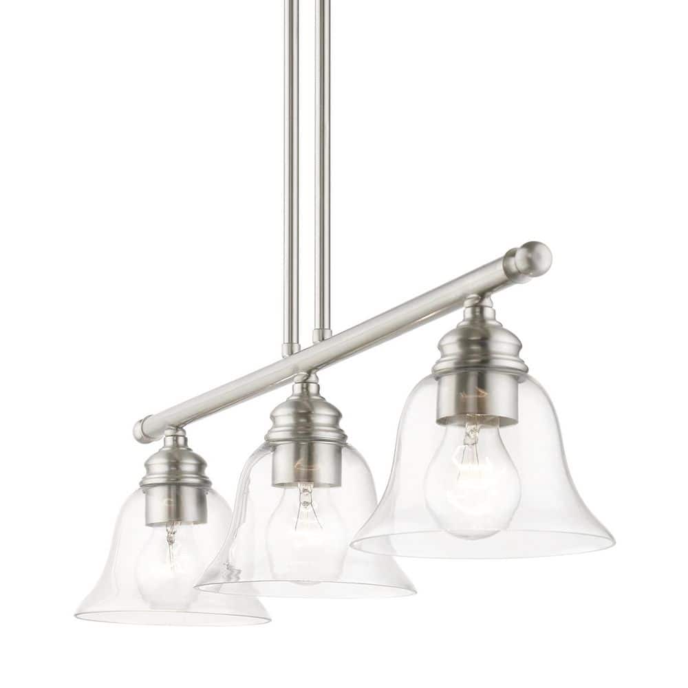 Elegant Brushed Nickel 3-Light Linear Chandelier with Hand-Blown Glass