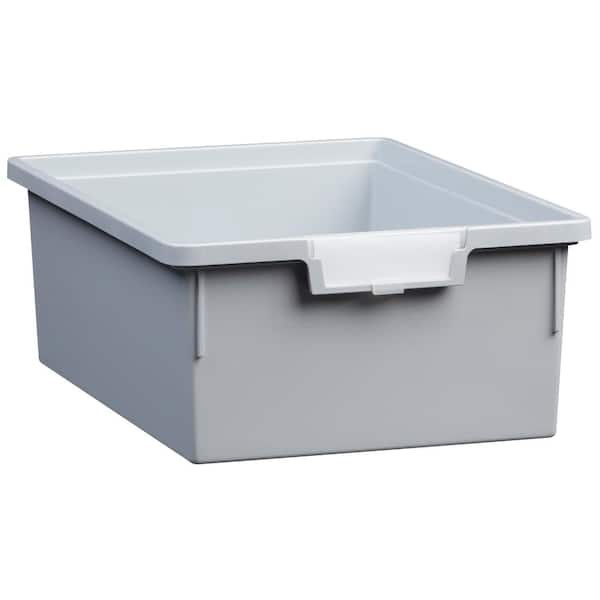 Unbranded 4 Gal. 6 in. Slim Line Double Depth Storage Tote in Light Gray