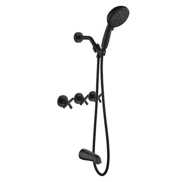 Three Handle 2-Spray Tub and Shower Faucet 2.5 GPM, 10 Functions Flexible Handheld Shower in Matte Black Valve Included