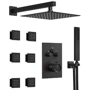 Multiple Press 7-Spray Wall Mount 12 in. Fixed and Handheld Dual Shower Head 2.49 GPM in Matte Black Valve Included