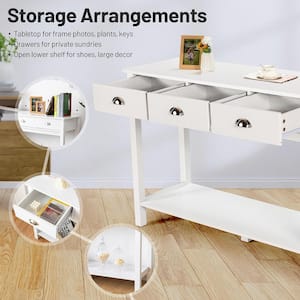 47 in. White Rectangle Wood Console Table with 3-Drawers Bottom Shelf Sofa Side Table Entryway