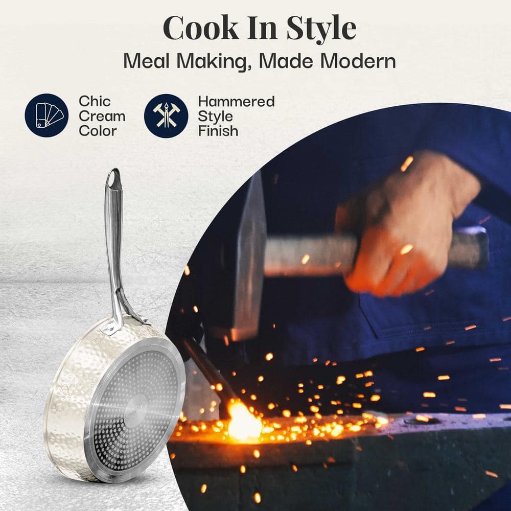 Cream Hammered 15-Piece Nonstick Ceramic Cookware and Bakeware Set