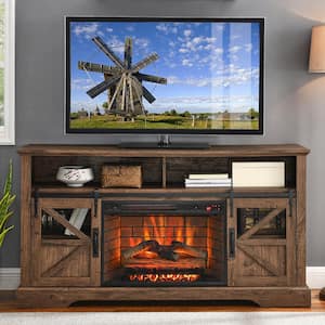 60 in. Freestanding Ultra Thin Tempered Glass Front Smart Electric Fireplace and TV Stand with Remote in Brown