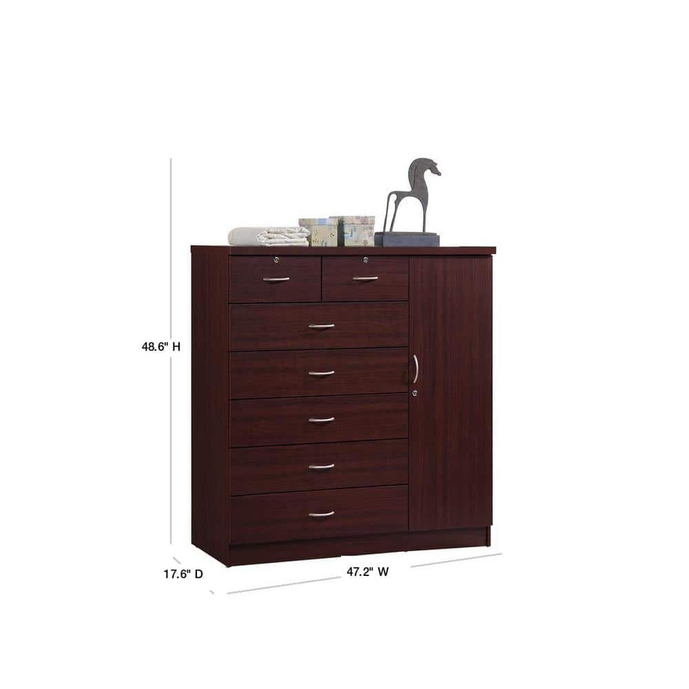 Mahogany Vertical 7-Drawer Chest with Lock