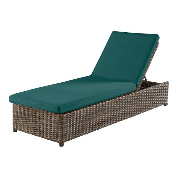 Hampton Bay Fernlake Brown Wicker Outdoor Patio Chaise Lounge with CushionGuard Malachite Green Cushions